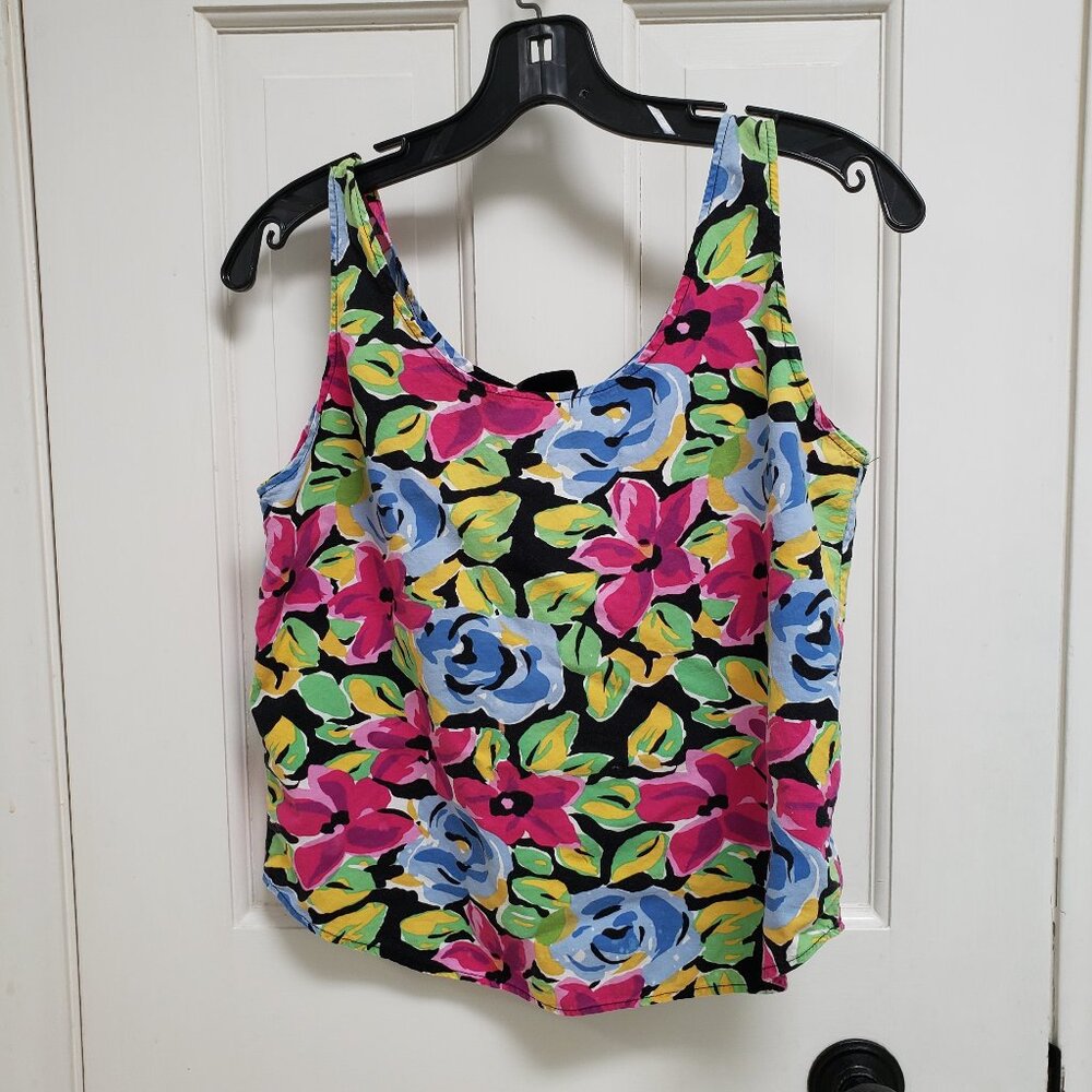 Vintage Judy Knapp California Floral Tropical Tank Top | 80s 90s Boho Beach S